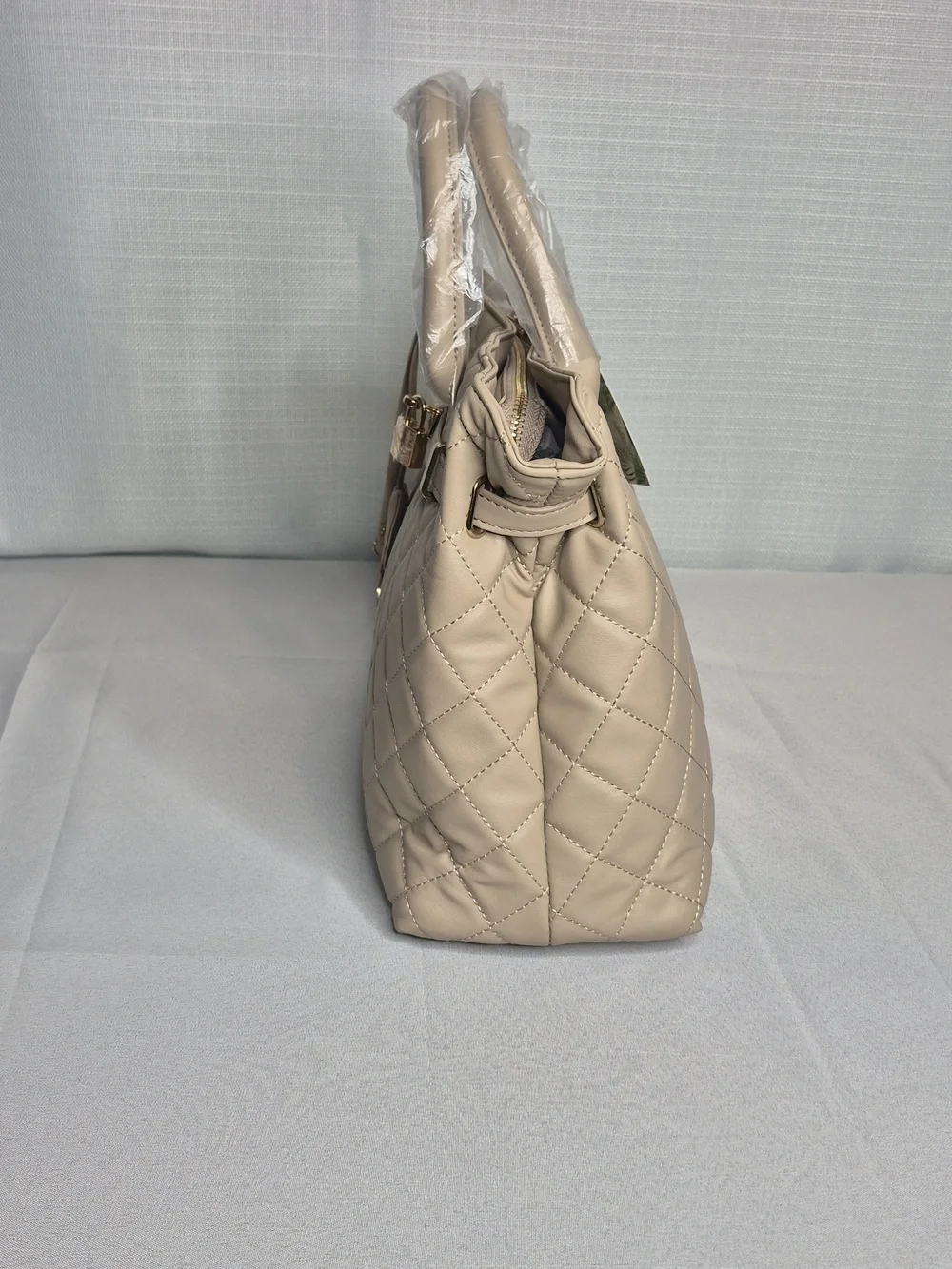Badgley Mischka Beige Quilted Satchel Bag - Picture 6 of 11
